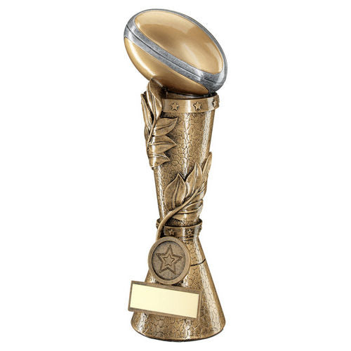 Brz/Pew/Gold Rugby Ball Leaf Column With Centre (1in Centre) - 178mm by Legacy Outfitters