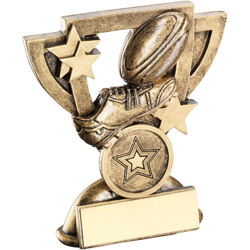 Brz/Gold Rugby Mini Cup With Plate (1in Centre) - 95mm by Legacy Outfitters