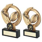 Gold/Black Rugby Ball And Boot On Round Wreath With Plate (1in Centre) by Legacy Outfitters