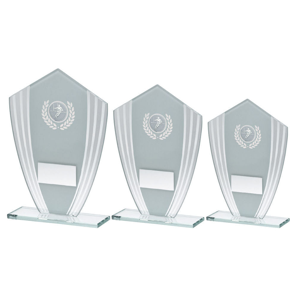 White/Silver Glass Shield Plaque With Rugby Insert & Plate by Legacy Outfitters