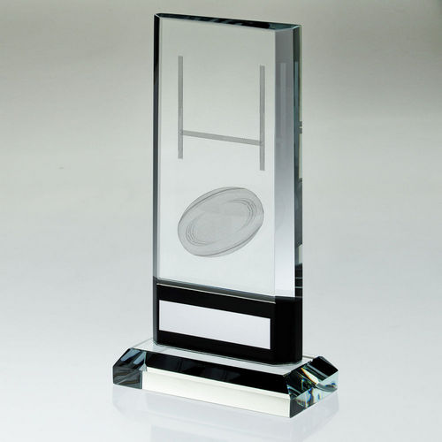 Clear/Black Glass With Lasered Rugby Image And Plate (15mm Thick) - 171mm by Legacy Outfitters