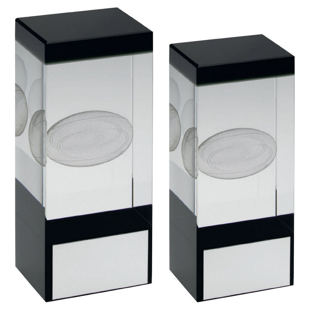 Clear/Black Glass Block With Lasered Rugby Image With Plate by Legacy Outfitters