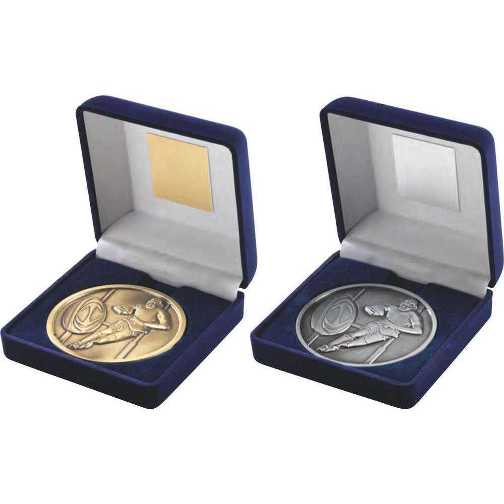 Blue Velvet Box And 70mm Medallion Rugby by Legacy Outfitters