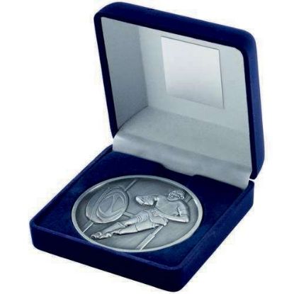 BLUE VELVET BOX AND 70mm MEDALLION RUGBY