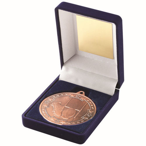 Blue Velvet Box And 50mm Medal Rugby - Bronze by Legacy Outfitters