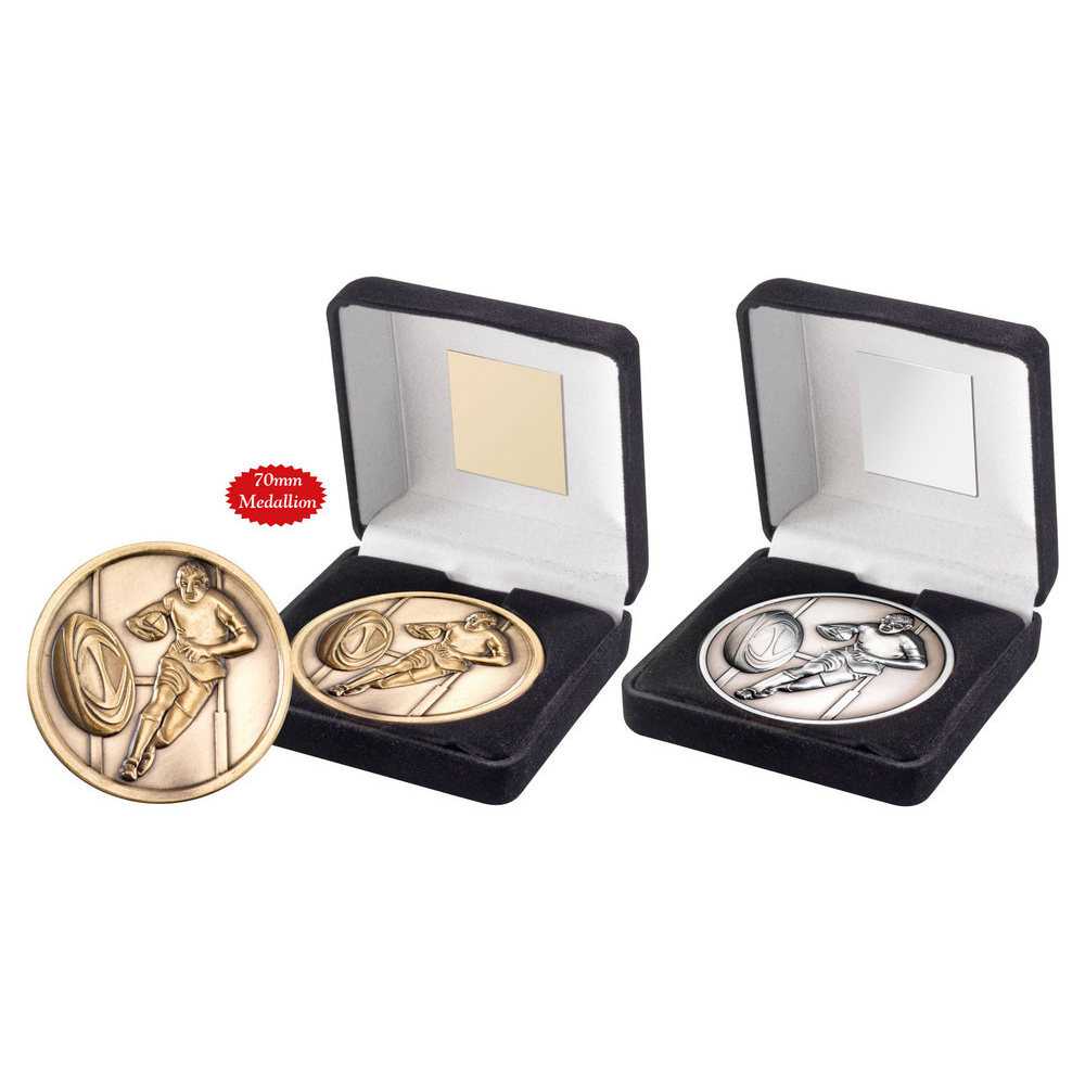 Black Velvet Box And 70mm Medallion Rugby by Legacy Outfitters