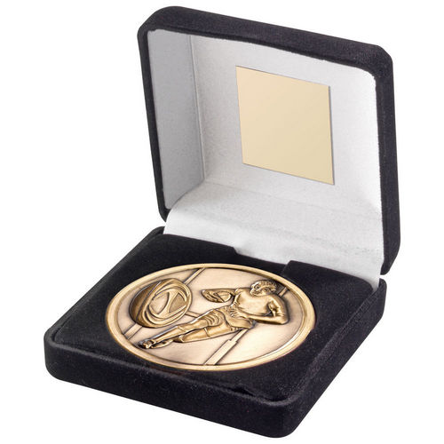 Black Velvet Box And 70mm Medallion Rugby - Antique Gold by Legacy Outfitters