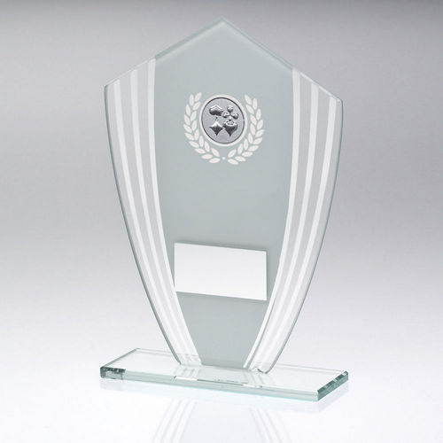 White/Silver Glass Shield Plaque With Cards Insert & Plate - 165mm by Legacy Outfitters