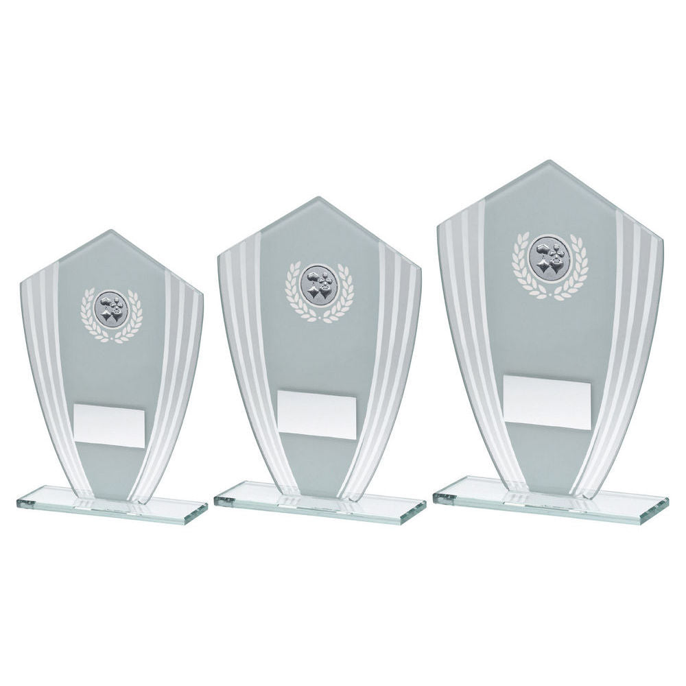 White/Silver Glass Shield Plaque With Cards Insert & Plate by Legacy Outfitters