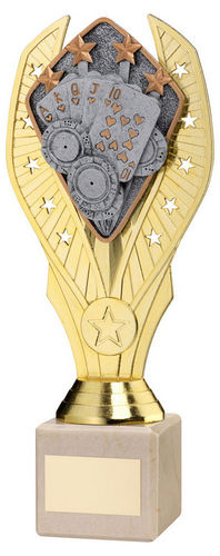 Gold Plastic Holder + Cards Disc On Cream Marble Trophy (1in Cen) - 197mm by Legacy Outfitters