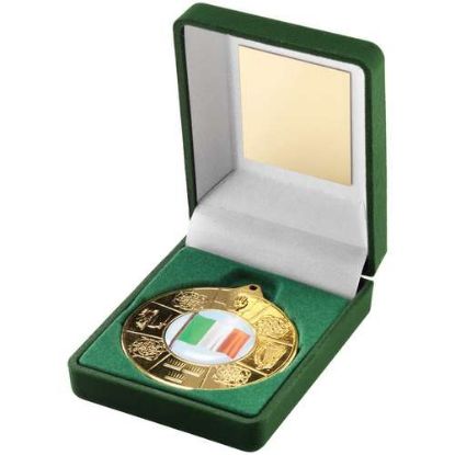 GREEN VELVET BOX AND 50mm MEDAL FOUR PROVINCES (1in CEN)