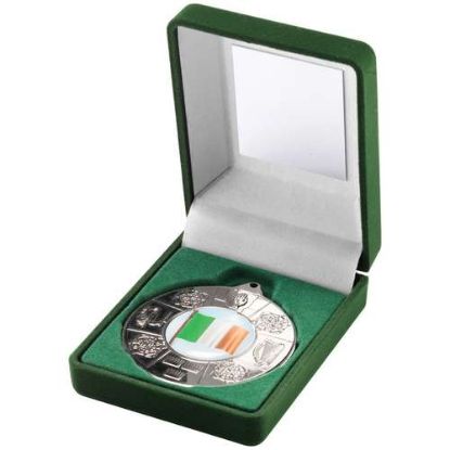 GREEN VELVET BOX AND 50mm MEDAL FOUR PROVINCES (1in CEN)