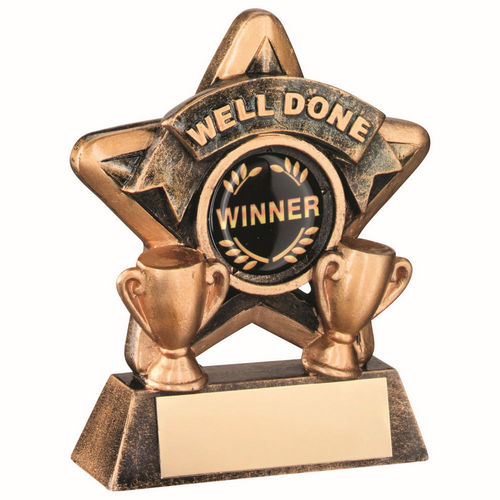 BRZ/GOLD MINI STAR WELL DONE WITH PLATE (1in CENTRE) - 3.75in
