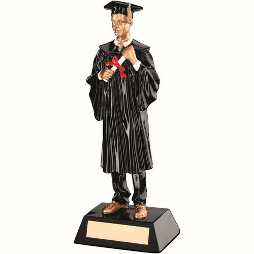 BLK/GOLD RESIN MALE GRADUATE FIGURE WITH PLATE - 9.25in
