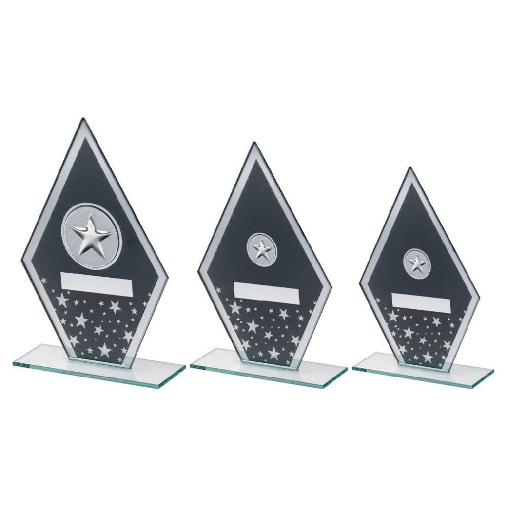 GREY/SILVER PRINTED GLASS DIAMOND WITH STAR CENTRE AND PLATE