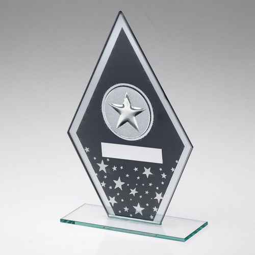 GREY/SILVER PRINTED GLASS DIAMOND WITH STAR CENTRE AND PLATE