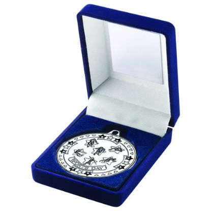 BLUE VELVET BOX AND 50mm SPORTS DAY MEDAL