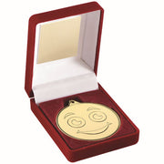 RED VELVET BOX AND 50mm MEDAL SMILEY FACE