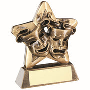 BRZ/GOLD DRAMA MASKS MINI STAR WITH PLATE -  3.75in