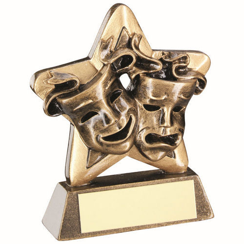 BRZ/GOLD DRAMA MASKS MINI STAR WITH PLATE -  3.75in