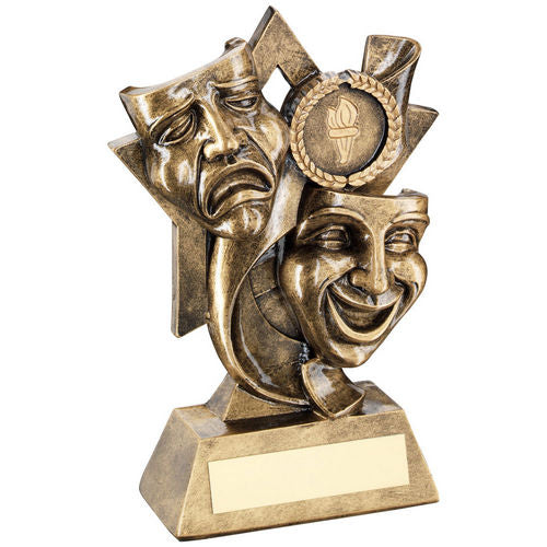 BRZ/GOLD DRAMA MASKS ON STAR BACKDROP WITH PLATE (1in CENTRE) - 5.75in