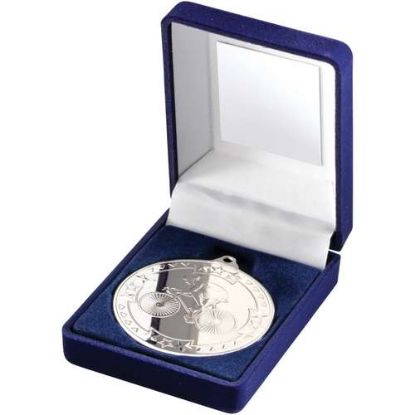 BLUE VELVET BOX AND 50mm MEDAL CYCLING