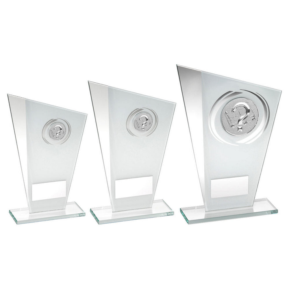 WHITE/SILVER PRINTED GLASS PLAQUE WITH QUIZ INSERT WITH PLATE