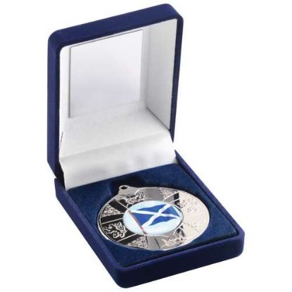 BLUE VELVET BOX AND 50mm MEDAL SCOTLAND (1in CENTRE)