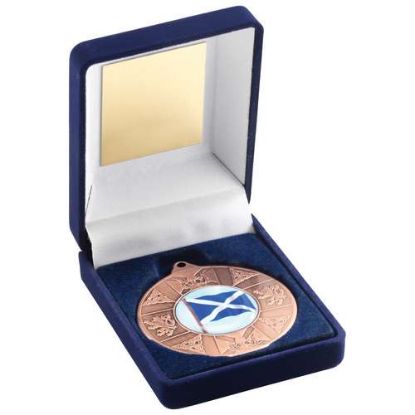 BLUE VELVET BOX AND 50mm MEDAL SCOTLAND (1in CENTRE)