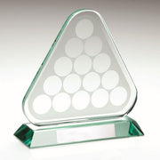 JADE GLASS POOL/SNOOKER BALLS IN TRIANGLE WITH PLATE - 6.75in