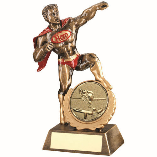 BRZ/GOLD/RED RESIN GENERIC HERO AWARD WITH POOL/SNOOKER INSERT & PLATE - 7.25""
