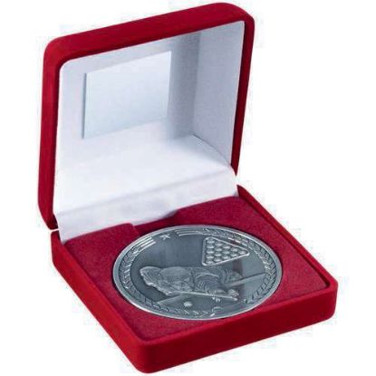 RED VELVET BOX AND 70mm MEDALLION POOL/SNOOKER