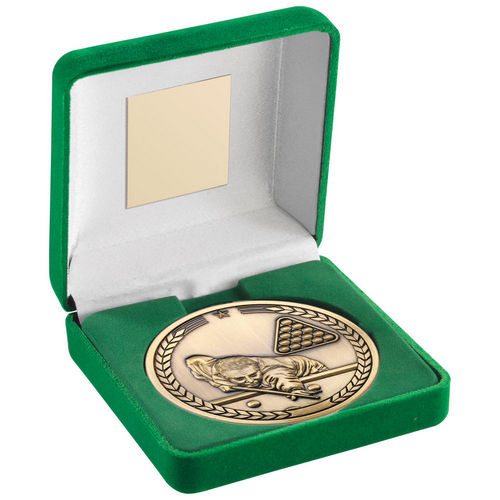 Green Velvet Box And 70mm Medallion Pool/Snooker - Antique Gold by Legacy Outfitters