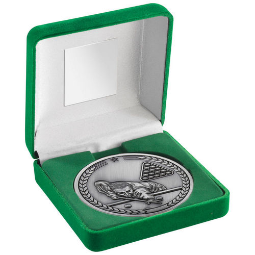 Green Velvet Box And 70mm Medallion Pool/Snooker - Antique Silver by Legacy Outfitters