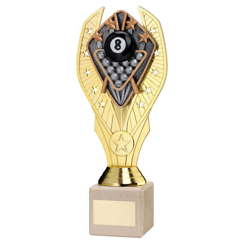 Gold Plastic Holder + Pool Disc On Cream Marble Trophy (1in Cen) - 197mm by Legacy Outfitters