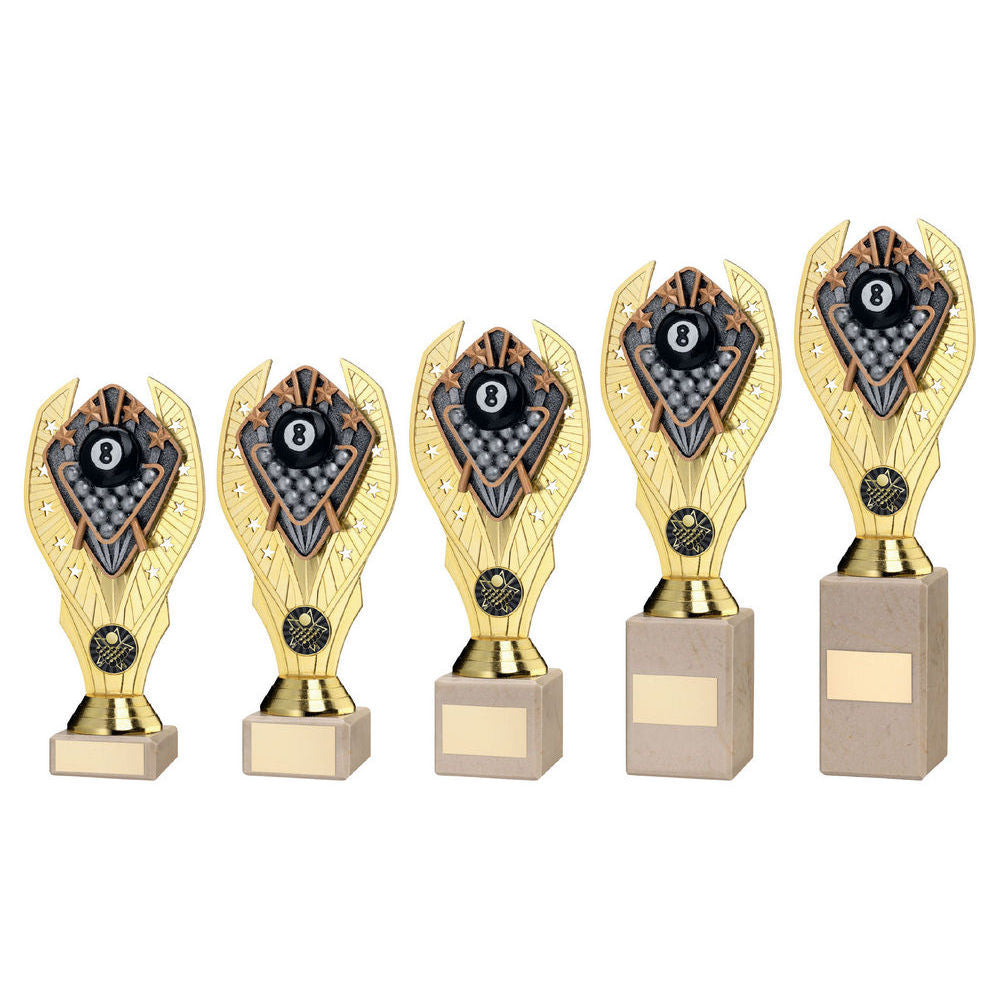 Gold Plastic Holder + Pool Disc On Cream Marble Trophy (1in Cen) by Legacy Outfitters