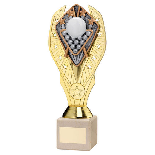 Gold Plastic Holder + Snooker Disc On Cream Marble Trophy (1in Cen) - 197mm by Legacy Outfitters