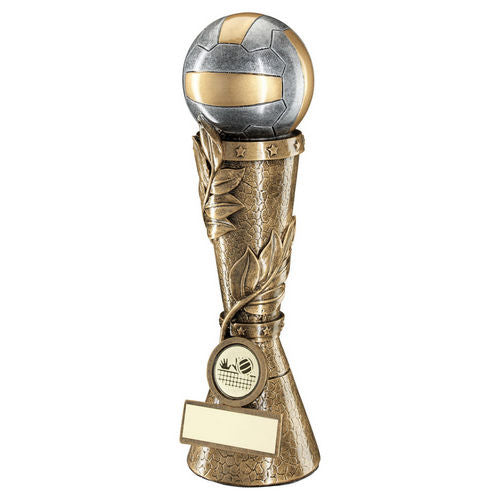 Brz/Pew/Gold Volleyball Leaf Column With Plate (1in Centre) - 178mm by Legacy Outfitters