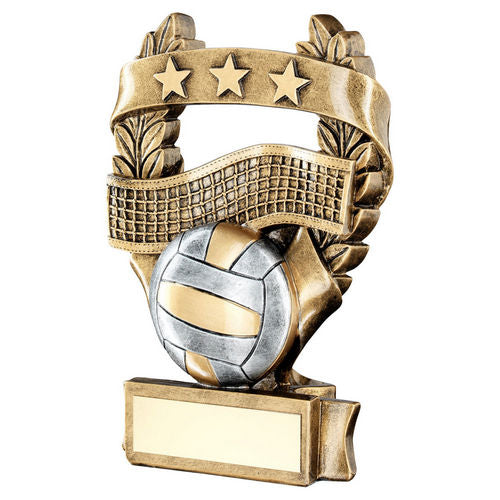 Brz/Pew/Gold Volleyball 3 Star Wreath Award With Plate - 127mm by Legacy Outfitters