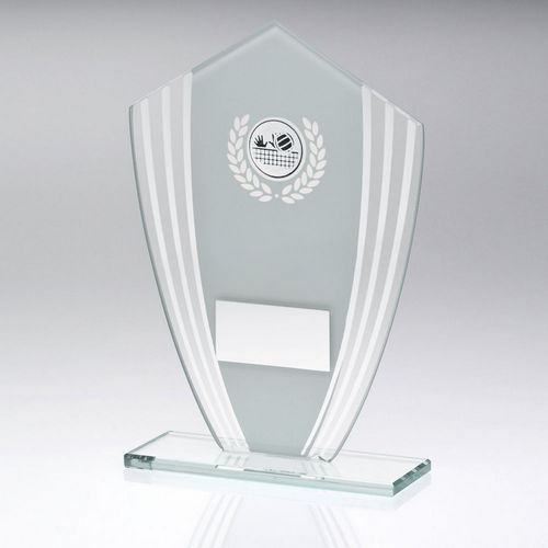 White/Silver Glass Shield Plaque With Volleyball Insert & Plate - 165mm by Legacy Outfitters