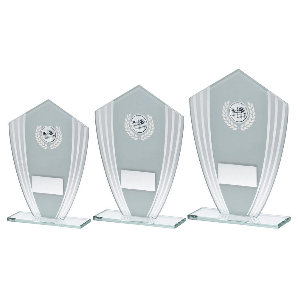 White/Silver Glass Shield Plaque With Volleyball Insert & Plate by Legacy Outfitters
