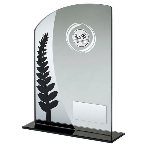 Jade Glass Plaque With Blk/Silver Detail & Volleyball Insert And Plate - 165mm by Legacy Outfitters