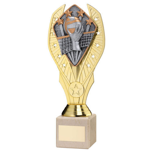 Gold Plastic Holder + Volleyball Disc On Cream Marble Trophy (1in Cen) - 197mm by Legacy Outfitters