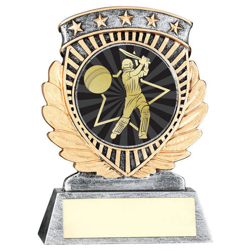 Pew/Gold 5 Star Holder With Vinyl Cricket Batsman Insert & Plate - 95mm by Legacy Outfitters