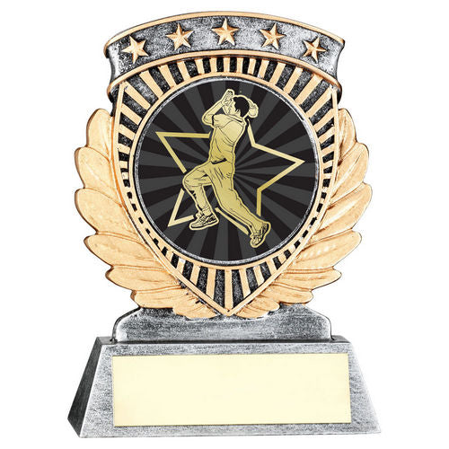 Pew/Gold 5 Star Holder With Vinyl Cricket Bowler Insert & Plate - 95mm by Legacy Outfitters