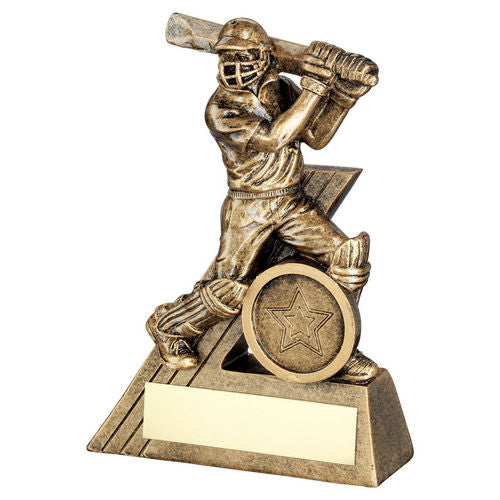 Brz/Gold Mini Male Cricket Batsman Figure With Plate (1in Centre) - 102mm by Legacy Outfitters