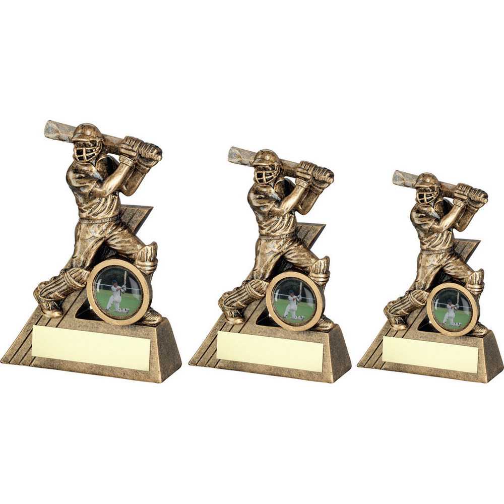 Brz/Gold Mini Male Cricket Batsman Figure With Plate (1in Centre) by Legacy Outfitters