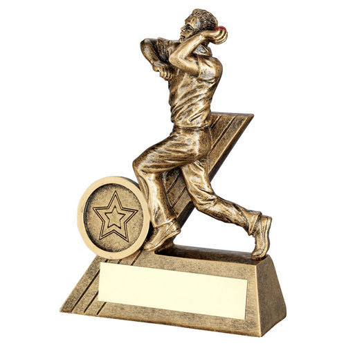 Brz/Gold Mini Male Cricket Bowler Figure With Plate (1in Centre) - 102mm by Legacy Outfitters