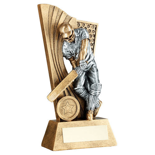 Brz/Pew Male Cricket Batsman On Backdrop With Plate (1in Centre) - 152mm by Legacy Outfitters