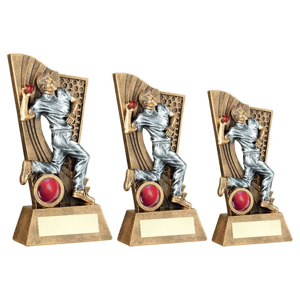 Brz/Pew/Red Male Cricket Bowler On Backdrop With Plate (1in Centre) by Legacy Outfitters
